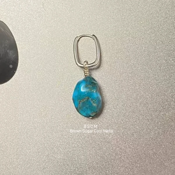 925银耳饰 天然手工西藏护魂石藏式耳环首饰小众设计极简创意个性