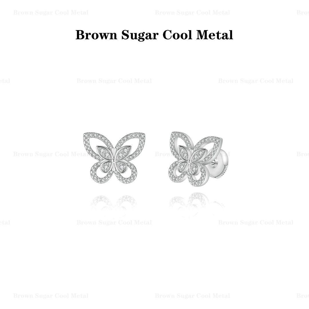 925银合成锆石耳饰 Mini幻影蝴蝶耳钉简约镂空幻影蝴蝶耳环高级感