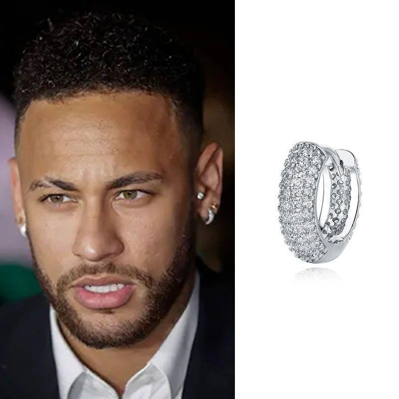 925银合成锆石耳饰 内马尔同款耳钉男士耳环痞帅轻奢高级感美式