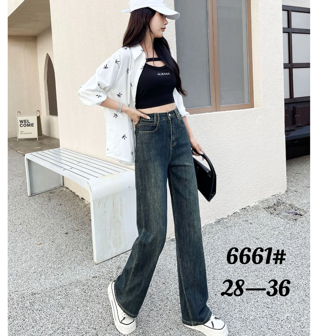 6661#新款精品女装牛仔裤高腰阔腿小个子百搭微喇复古秋季时尚