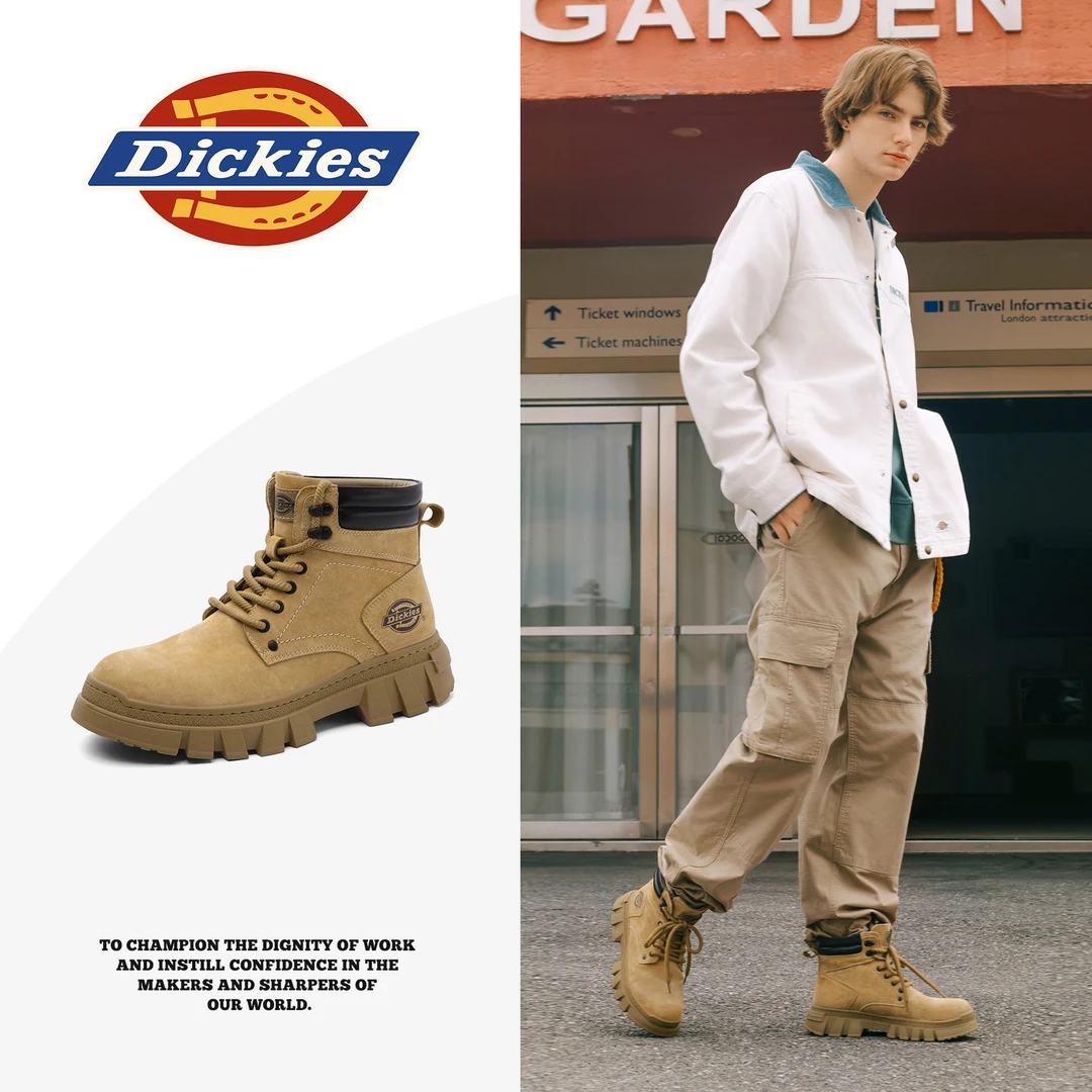 Dickies2025冬季新款男士大黄靴百搭复古工装男靴厚底增高马丁靴