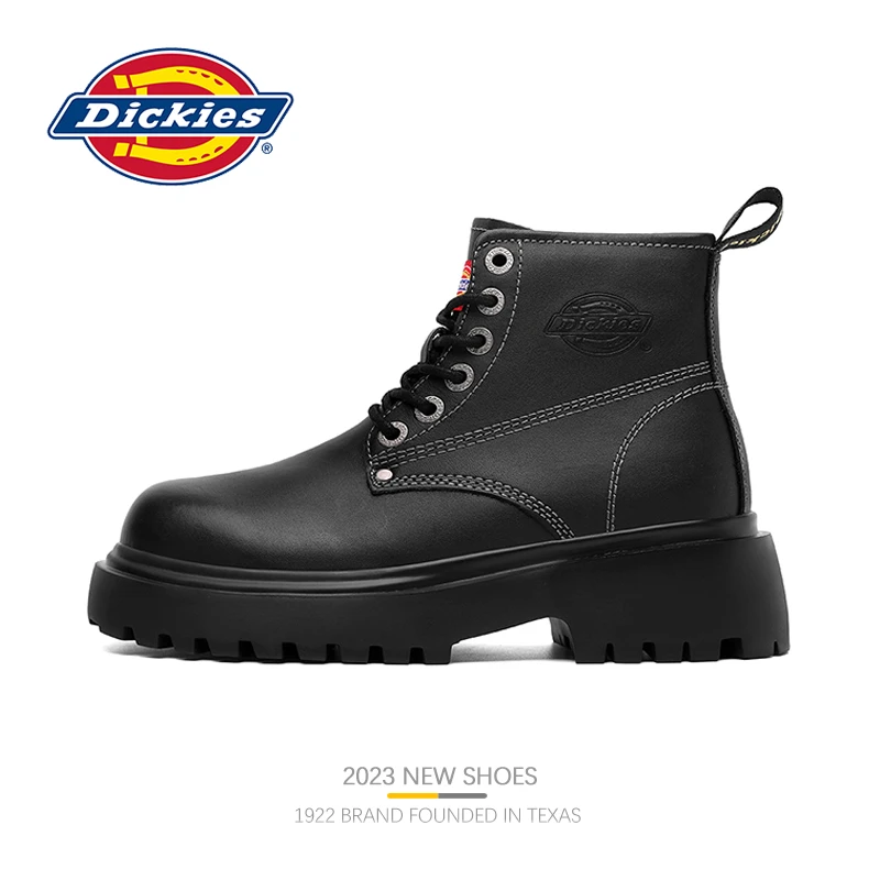 Dickies马丁靴女秋冬新款真皮工装靴子女厚底皮靴黑色英伦短靴潮