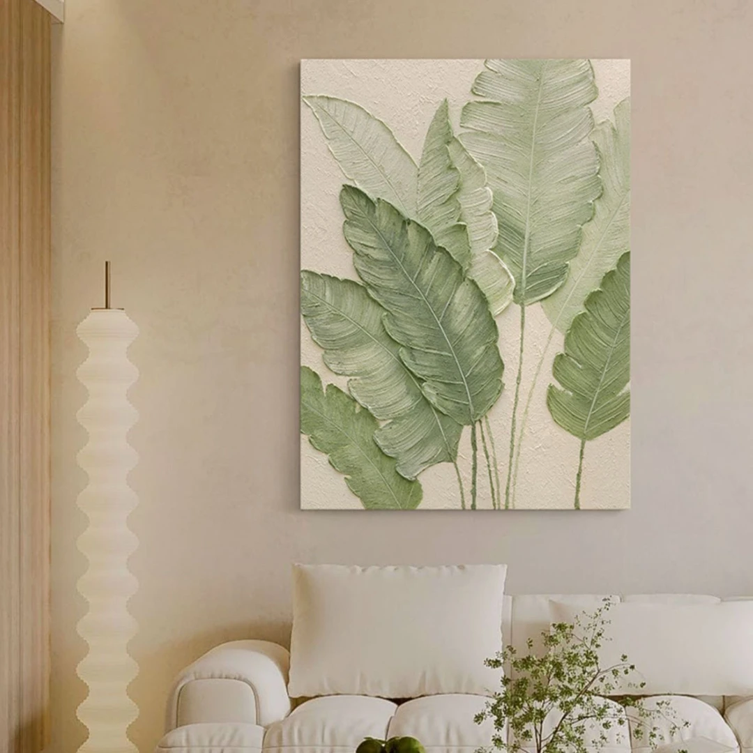 芭蕉叶绿植肌理质感客厅挂画壁画北欧清新简约餐厅家大业大装饰画