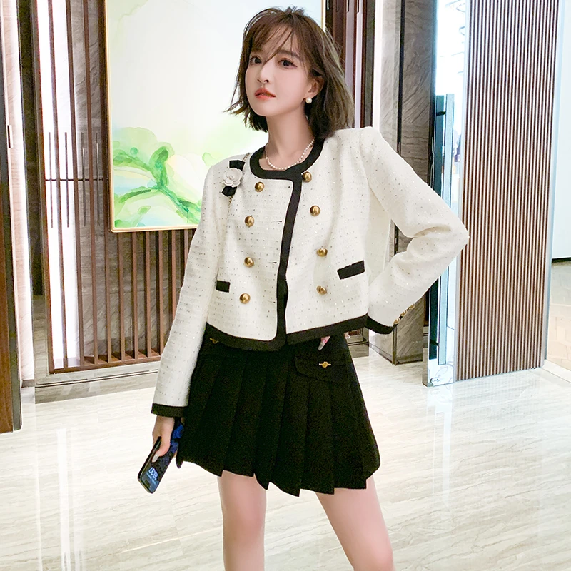 MIUCO奢美亮片粗花呢撞色包边短外套女【现货】