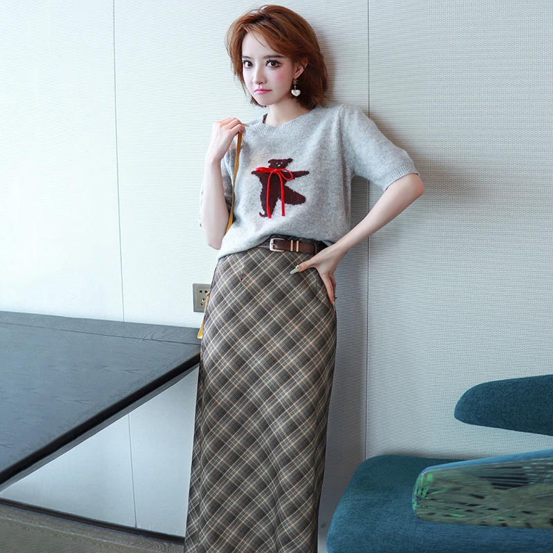 MIUCO小熊红色蝴蝶结针织短袖