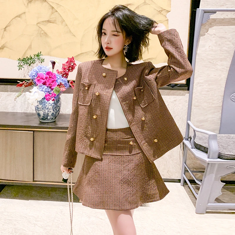 MIUCO荷叶边短裙小香女美拉德风