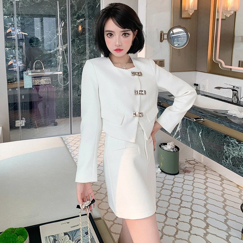 MIUCO小香风亮丝黑白短外套+优雅千金短裙套装【现货】