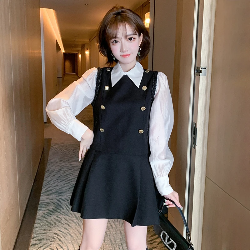 MIUCO黑色显瘦百褶半裙S3562