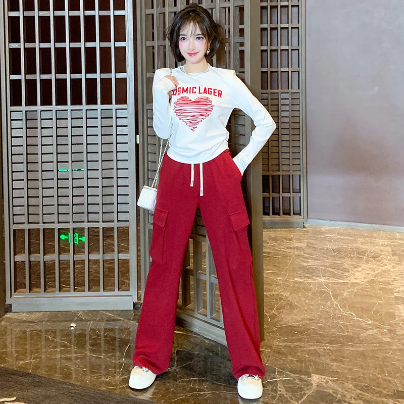 【现货】MIUCO工装风大口袋休闲阔腿裤高腰系带松紧腰直筒长裤