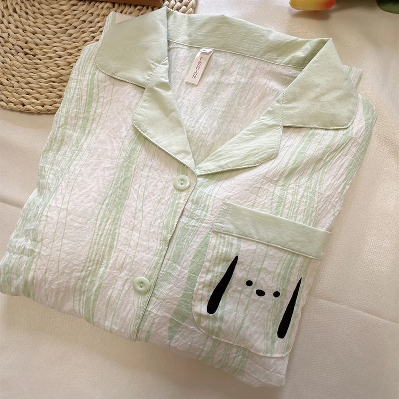 维雨绿色条纹短袖待产裙6-8月份夏季薄款孕妇入院生产裙哺乳睡裙