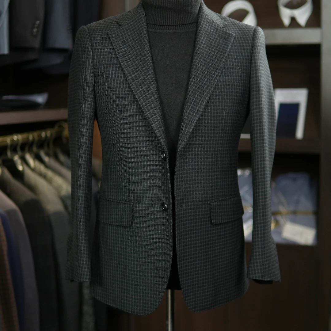 维兰斯杉绿小格纹时尚羊毛秋冬男修身休闲商务西服外套西装上衣