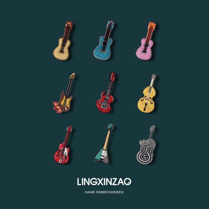 黄铜布艺胸针 音乐胸针女设计感小众高档吉他徽章衣服别针配饰品