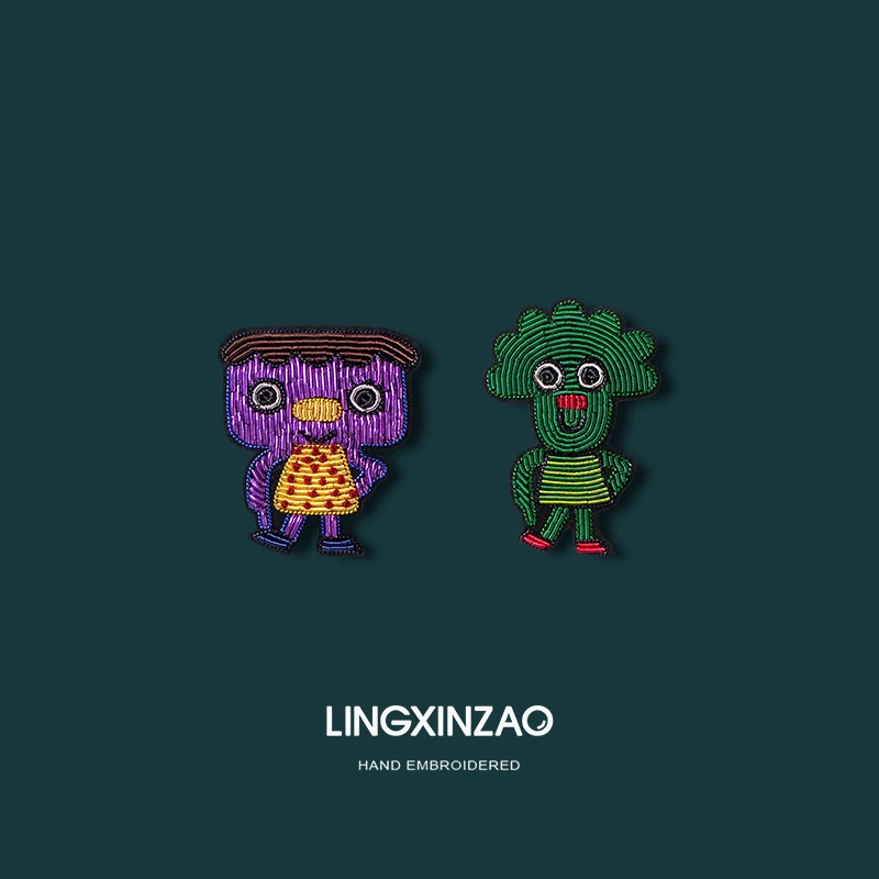 黄铜布艺胸针 灵心造印度丝手工刺绣花菜君胸针胸花徽章设计感