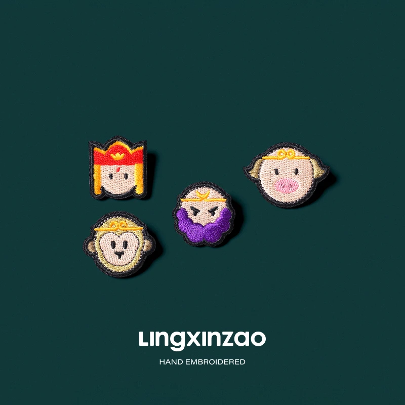 非金属布艺胸针 创意设计感西游记人物头像刺绣精致别针胸针配饰