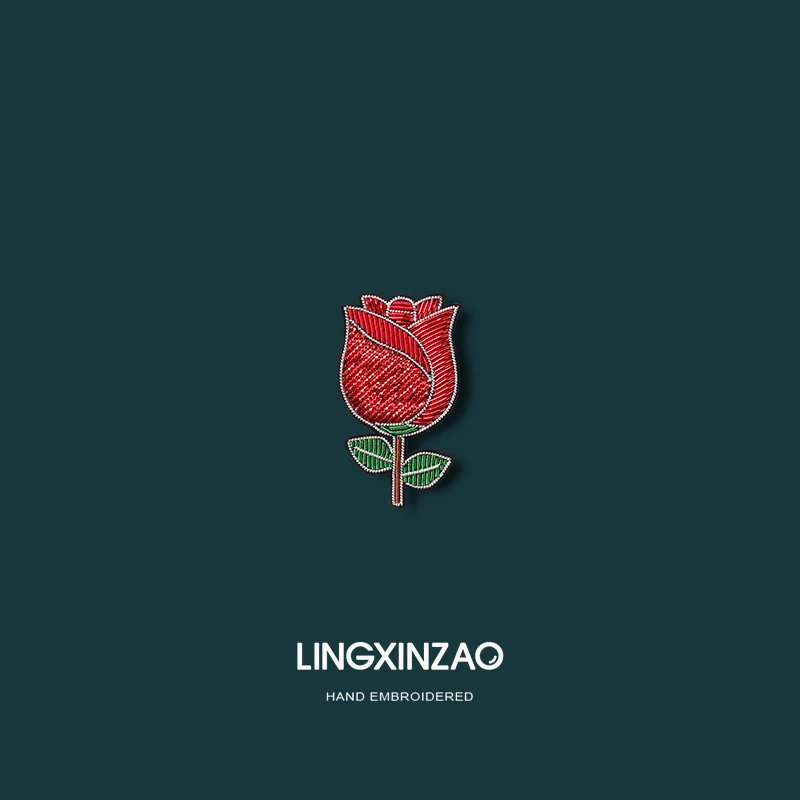 黄铜布艺胸针 印度丝手工刺绣玫瑰花胸针高档女胸花别针大衣配饰