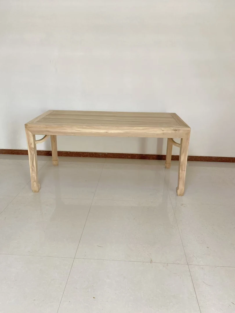 北方老榆木实木桌新中式马蹄桌榫卯结构。