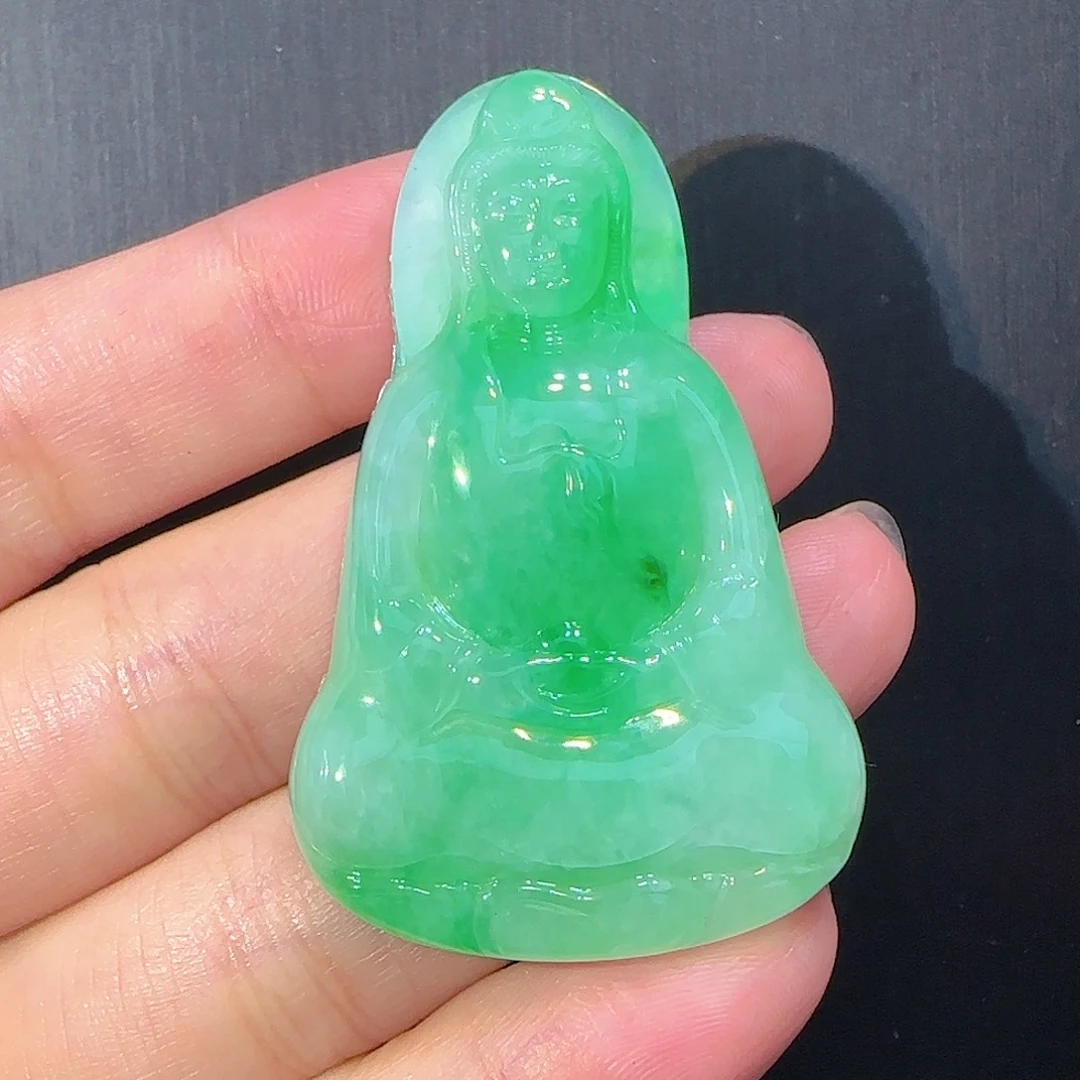 翡翠颈饰未镶嵌阳绿观音吊坠