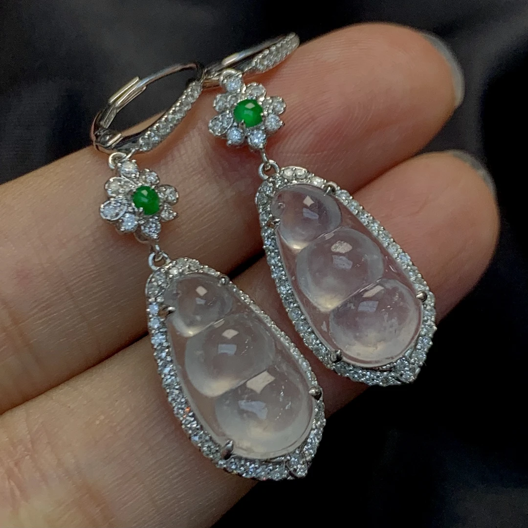 时尚潮流大气上档次七夕礼物18k金镶嵌高冰玻莫西沙厚装福豆耳包