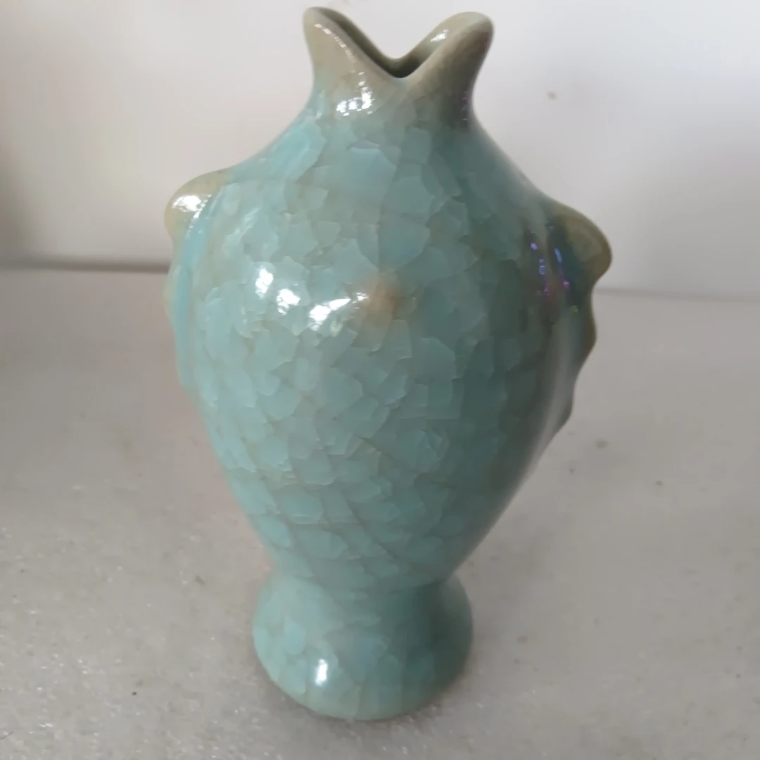 汝瓷，天青釉精品一件，双鱼瓶