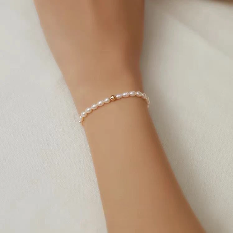 【星河】3-4MM天然keshi珍珠s925银弹力绳气质百搭手链 DSL00581