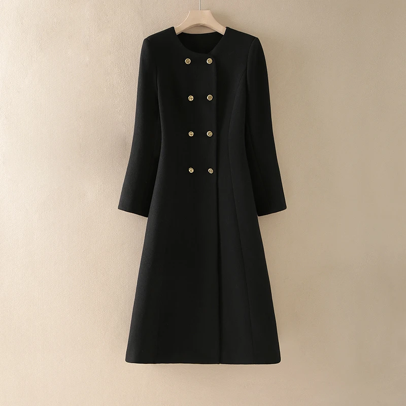 黑色呢大衣外套显瘦秋冬长款毛呢长袖气质时尚中长款修身