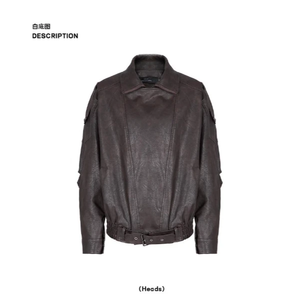 withmin【现货】来杯美式 显瘦休闲韩版百搭皮衣外套上衣2411524
