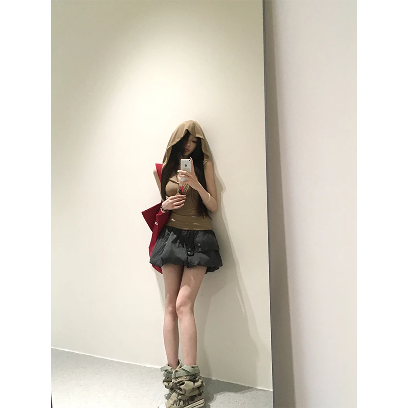 【清清】甜酷主义 夏季显瘦花苞工装裙辣妹A字半身裙2410676