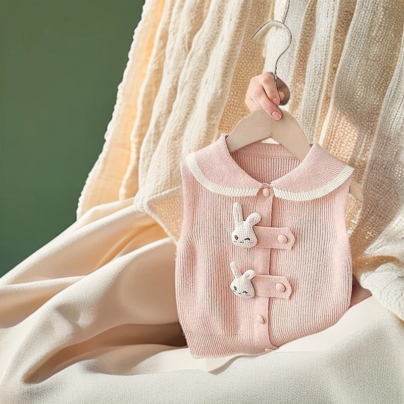 2024 女童甜美开衫毛衣马甲女宝宝韩系洋气针织背心坎肩春秋