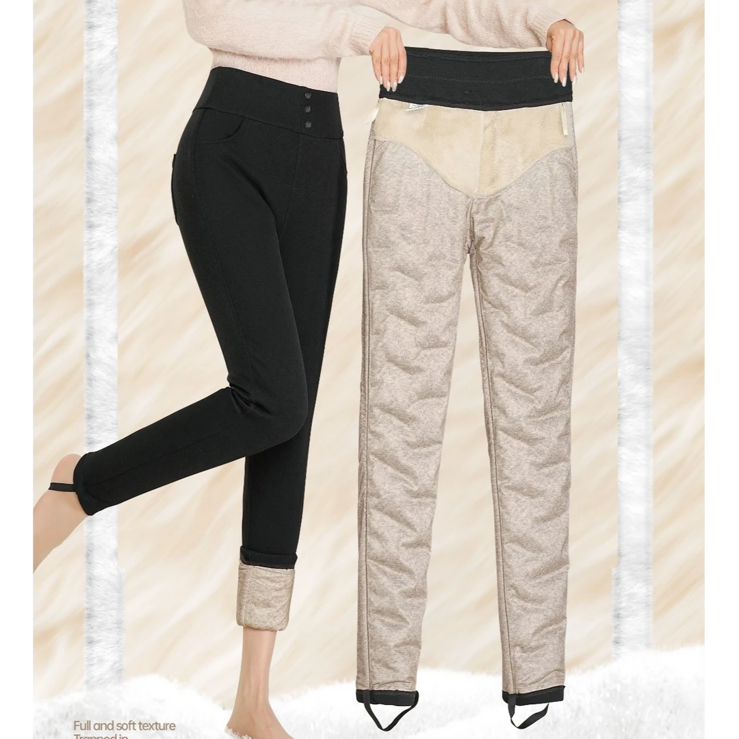 冬季加厚保暖白鹅绒羽绒裤女弹力高腰外穿修身暖腹小黑裤201405