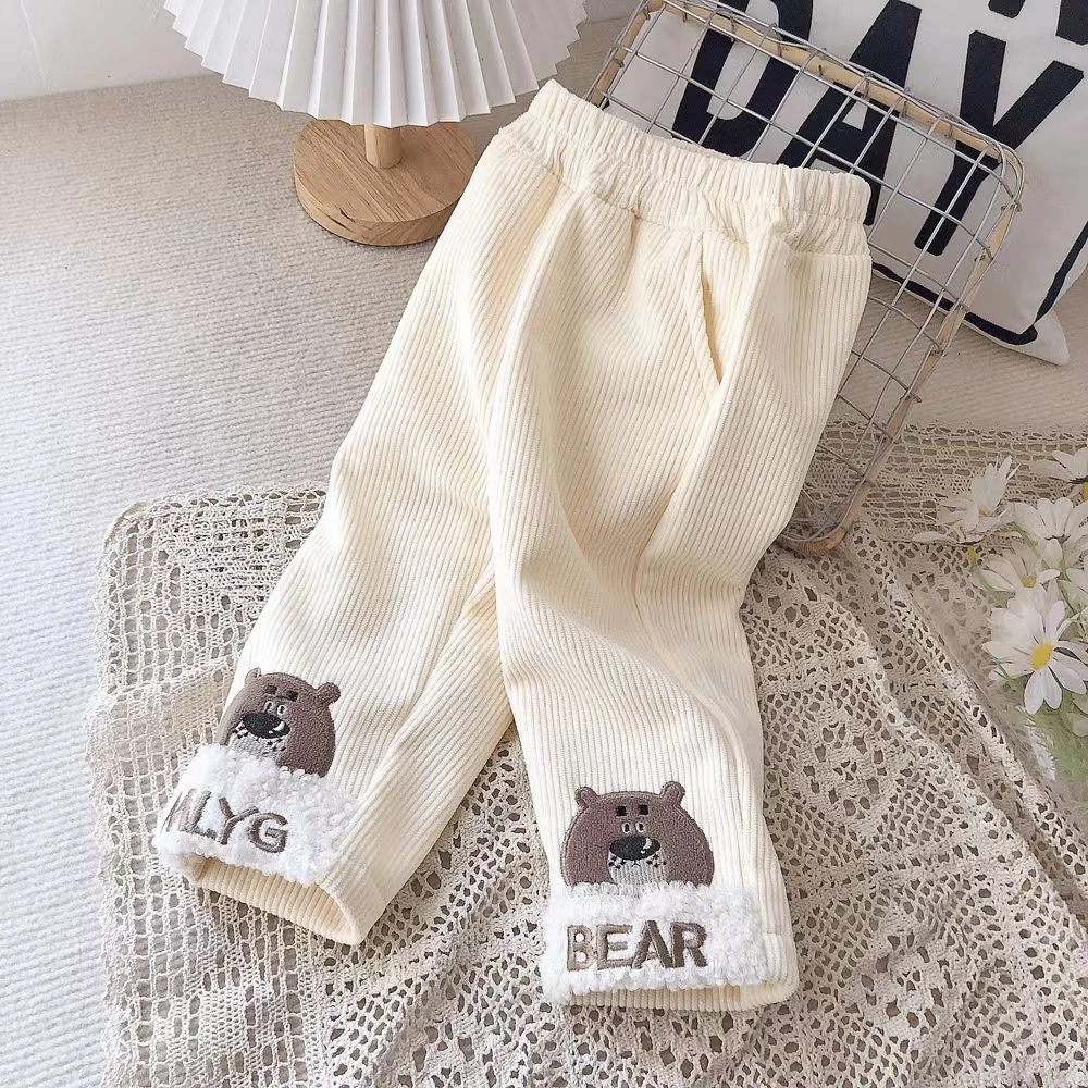 DD新1039儿童童装女童男童保暖秋冬甜美加绒卡通熊裤外穿洋气