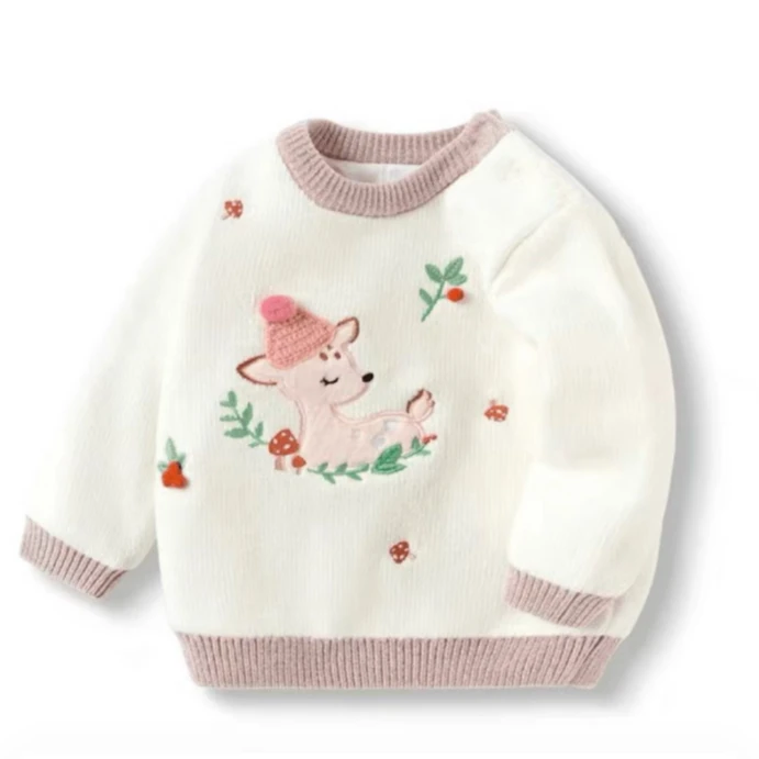 DD【1058】秋冬款毛衣女童上衣可爱卡通韩版时尚小鹿儿童洋气长袖