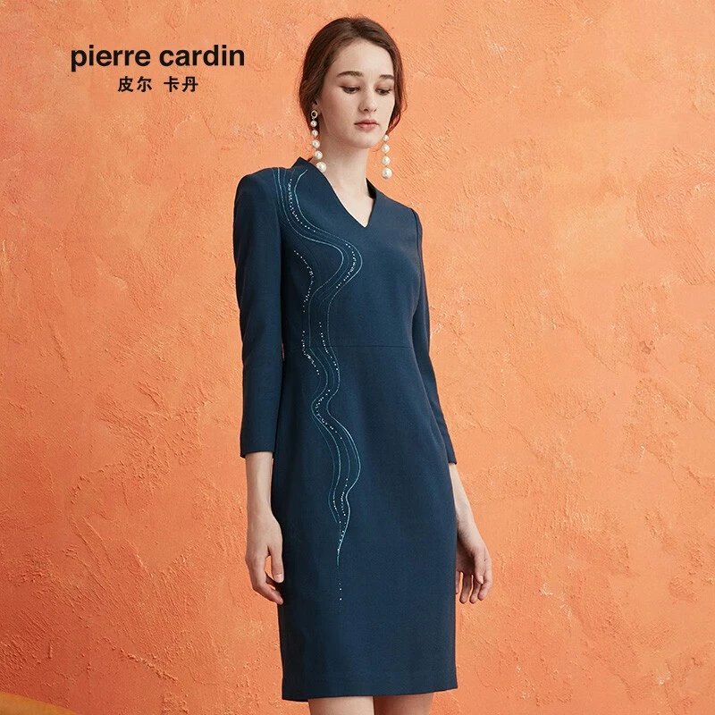 [皮尔卡丹女装]专柜正品通勤淑女百搭修身淑女连衣裙