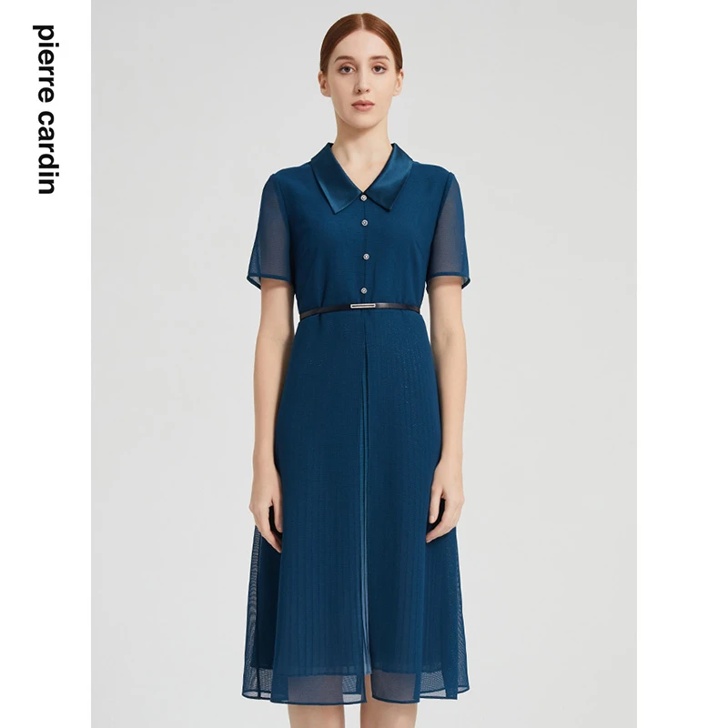 [皮尔卡丹女装]专柜正品夏季复古优雅修身连衣裙