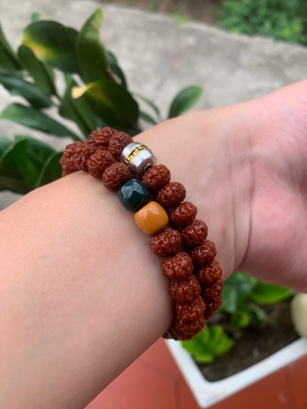 黄蓝白三色双圈树王手持两圈金刚菩提