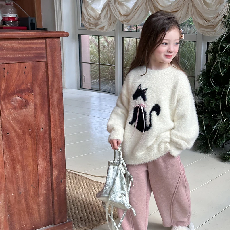 【不起球】儿童现货仿貂毛针织冬卡通可爱立体毛衣24A172