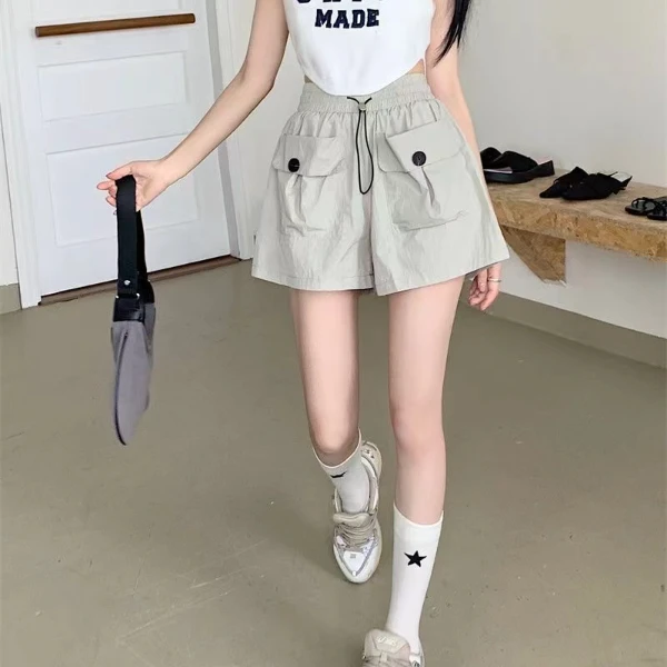 工装裤夏季韩版A字裤百搭短裤高腰裤女宽松时尚运动阔腿裤休闲裤