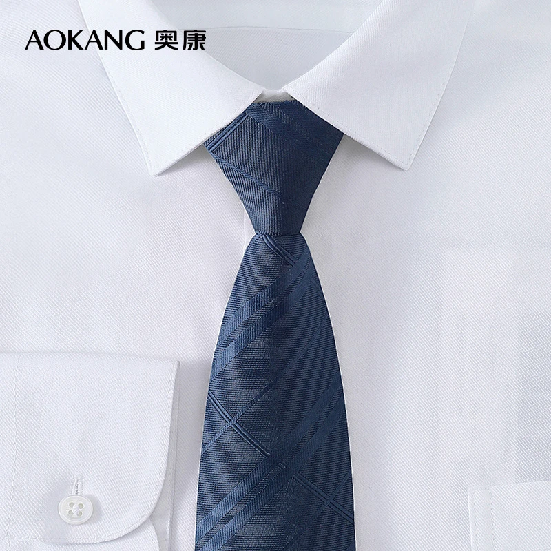 Aokang/奥康领带男士蓝色时尚休闲商务拉链式男士蓝色百搭