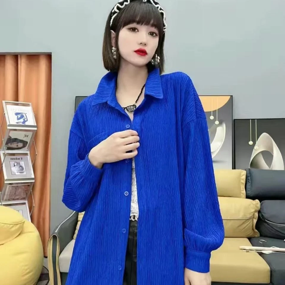 褶皱设计感衬衫外套春装2023新款小众慵懒风叠穿长袖开衫上衣女潮