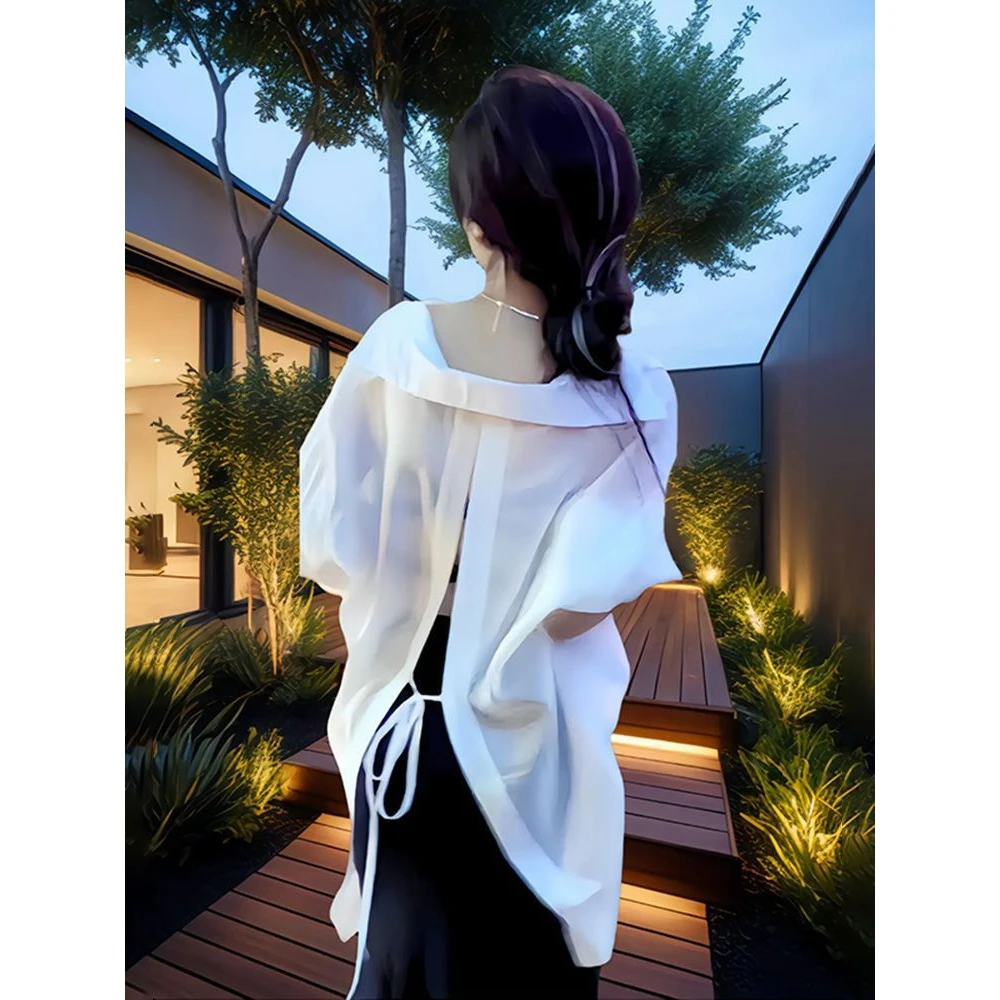 薄款长袖防晒衣设计感后背别致宽松外套开叉时尚优雅气质百搭衬衫