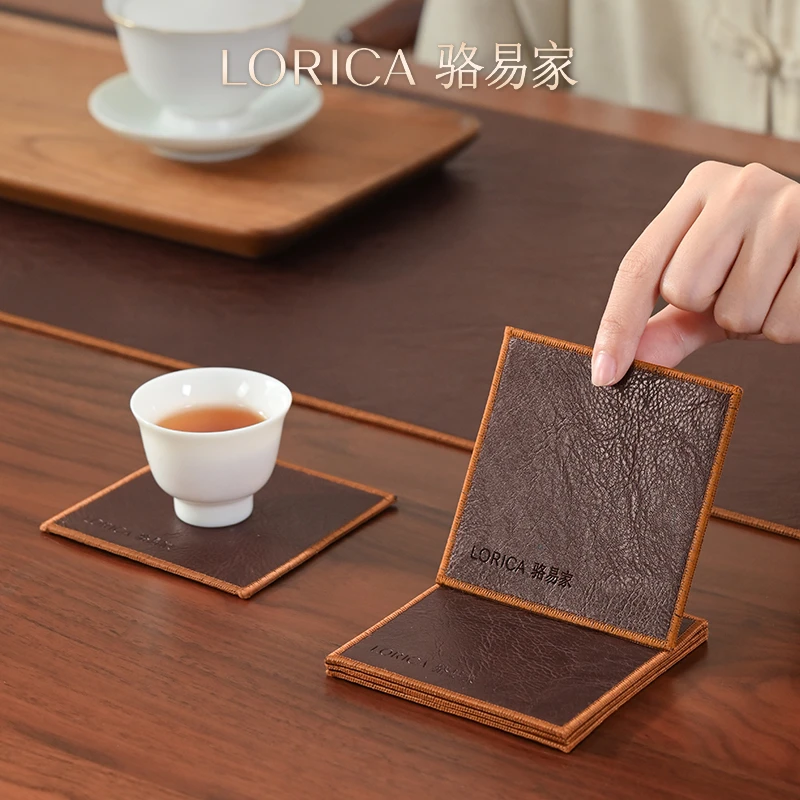 骆易家【陌野】皮革茶杯垫隔热垫餐桌垫防烫杯垫新中式茶垫防滑茶垫