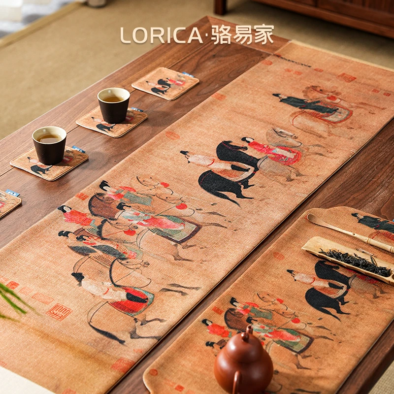 骆易家【虢国夫人游春图】桌旗新中式禅意茶席茶台布艺茶桌茶具垫布