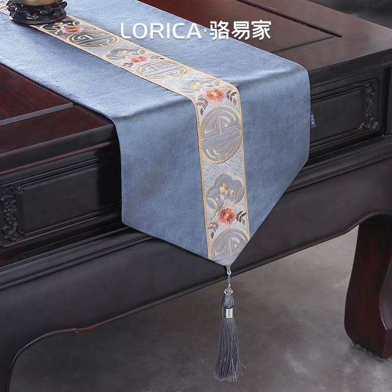 骆易家【登春台】桌旗新中式古典禅意茶席茶台布艺长条茶几茶桌垫布