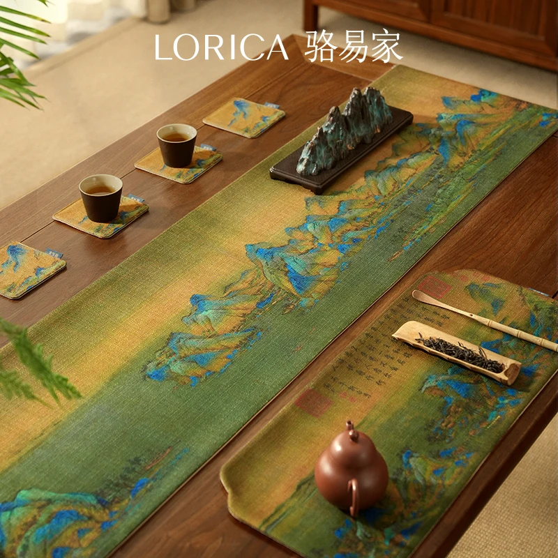 骆易家【千里江山图】桌旗中式禅意茶席茶台桌布防水茶旗茶布茶桌布