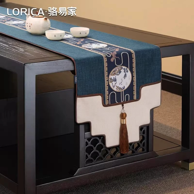 骆易家【明月清风】新中式桌旗茶桌垫布茶台长条茶几桌布禅意茶桌布