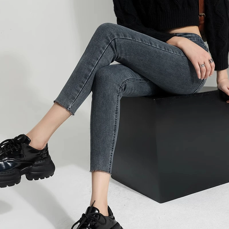 秋装小个子定制150cm155八分紧身小脚牛仔裤女显高显瘦弹力铅笔裤