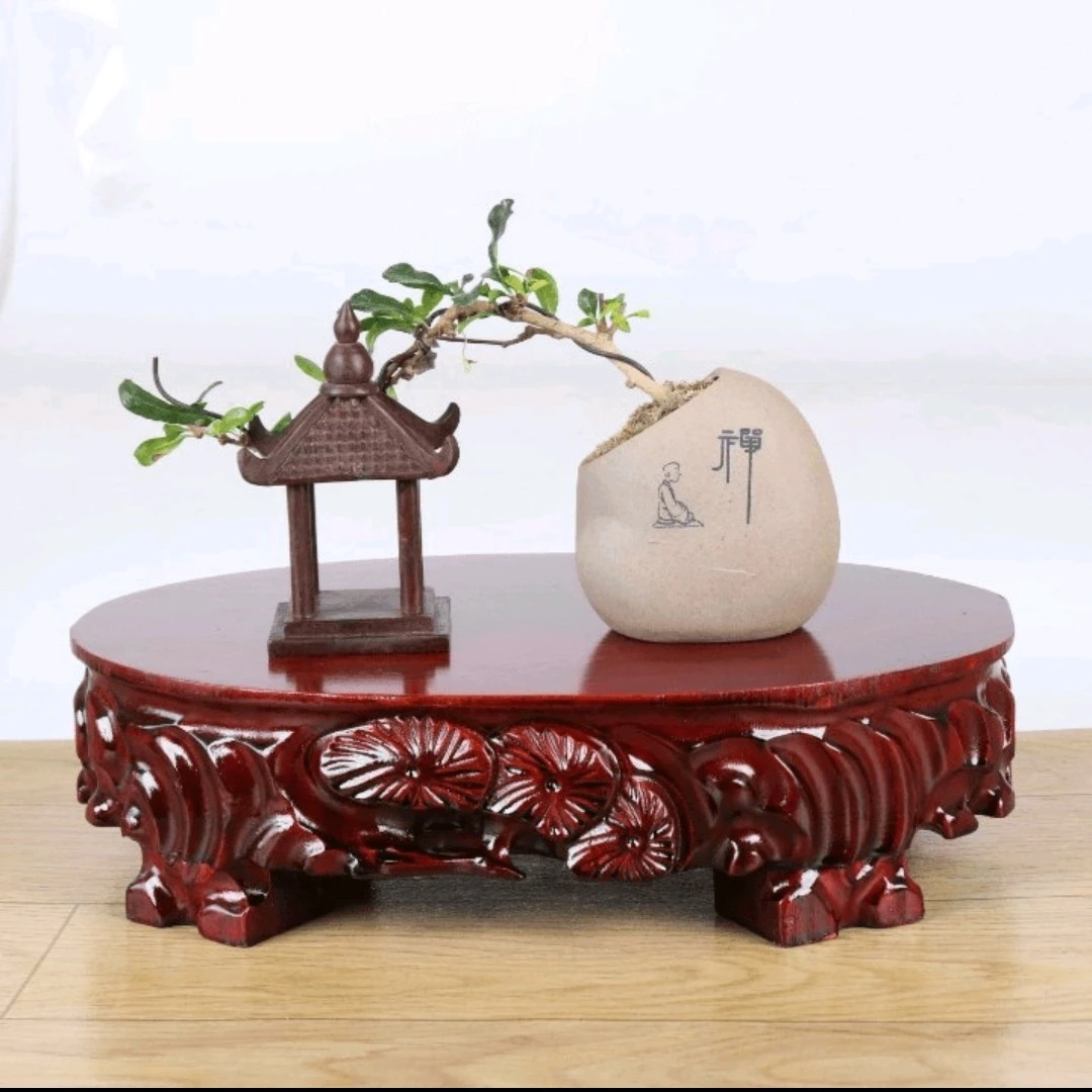 a076-2长方圆46-23实木奇石底座可挖槽花瓶瓷器鱼缸摆件托架