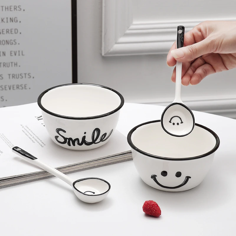 孟垣正版笑脸4件套家用陶瓷个性防烫吃饭釉下彩