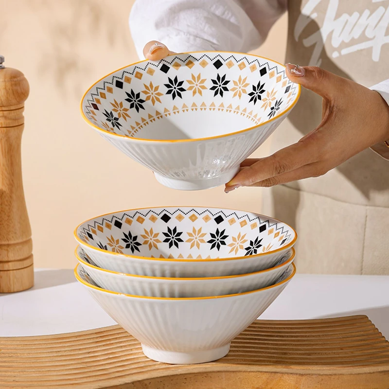 【孟垣】波西米亚系列4个装7英寸家用釉下彩大汤碗沙拉碗拉面碗网红