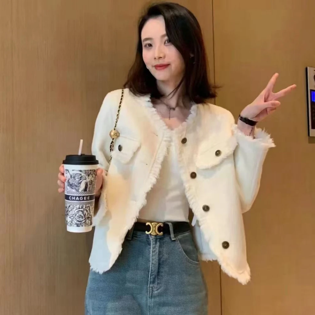 小香风双面羊毛大衣女短款温柔高级感流苏边毛呢外套时尚轻奢