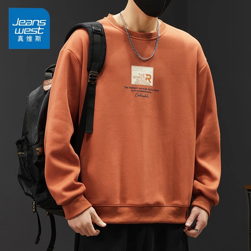 Jeanswest/真维斯冬季男士卫衣潮流重磅圆领百搭宽松加厚长袖上衣
